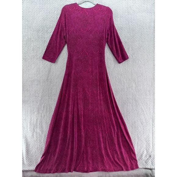 Soft Surroundings Dress Women M Burgundy Jersey Stretch A-Line 3/4 Sleeve V-Neck - Picture 5 of 12